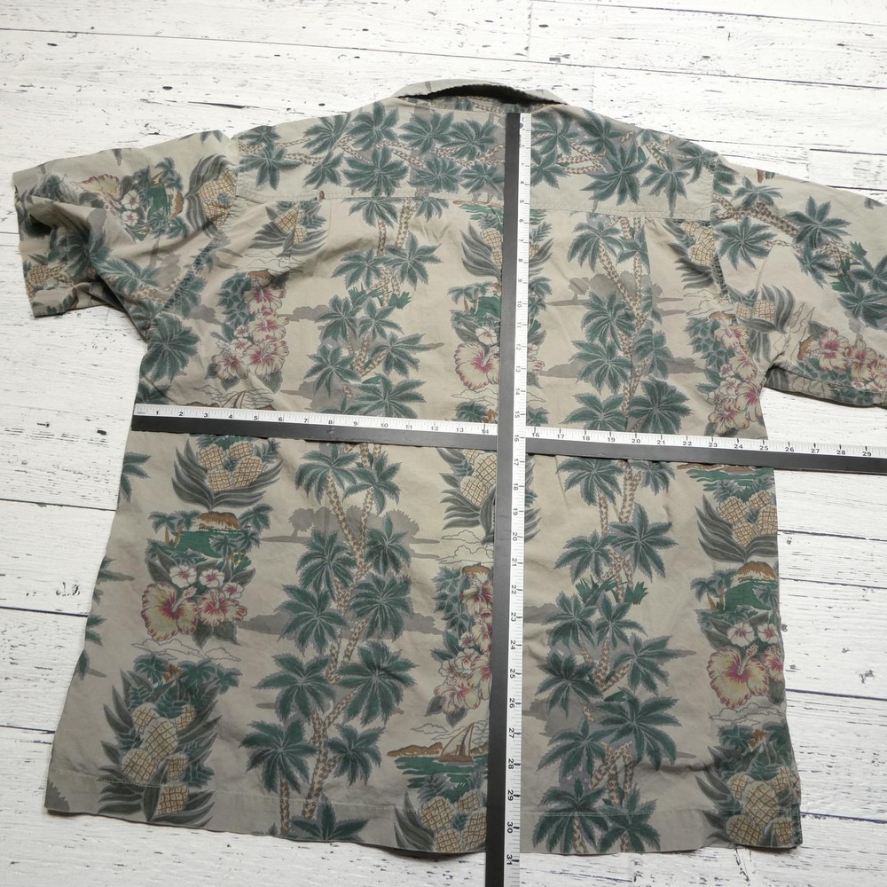 Metro One Hawaiian Shirt Mens XL Beige Palm Tree Cotton Aloha Beach Casual Print - Picture 5 of 7